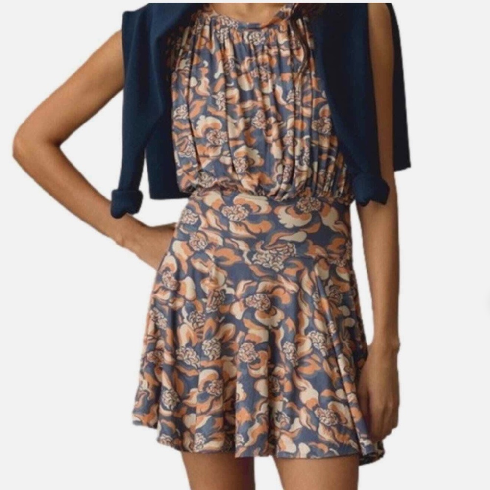 EUC Anthropologie Daily Practice Cinched Blue Orange Knit Mini Dress SIZ…